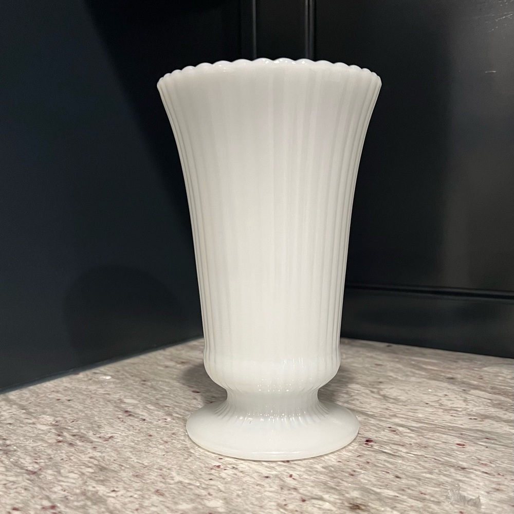E. O. Brod Fluted Milk Glass Pedestal Vase